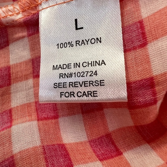💖🧡 EUC GRAND & GREEN Pink & Orange Checkered Button-Down Blouse | Sz L - Picture 7 of 8